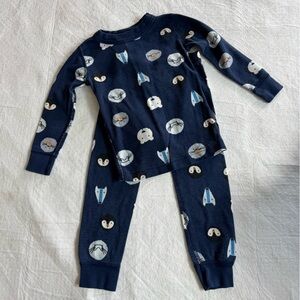 Hanna Andersson Navy Blue Animal & Rocket Print Pajama Set